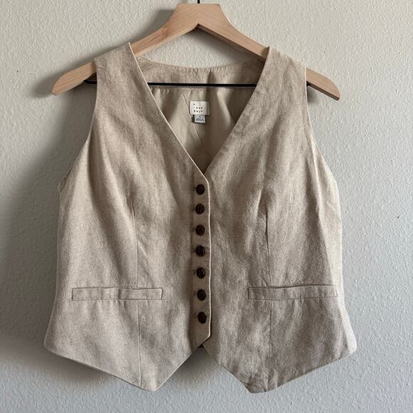 Women’s Buttoned Tan Vest - A New Day Small - Business Tailored Structured - Picture 1 of 6